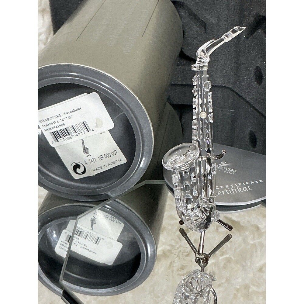 NEW IN BOX! Swarovski Silver Crystal 7477 007 Saxophone w/ Stand 211728 (4) - Picture 2 of 8